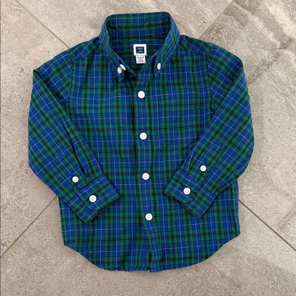 Janie and Jack Blue and Green Plaid Button-Down Shirt
